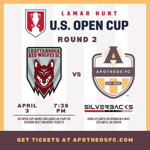 109th Lamar Hunt US Open Cup Second Round Apotheos FC vs Chattanooga Red Wolves Event Details